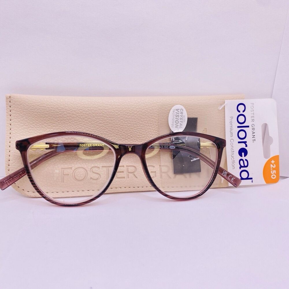 Foster Grant Coloread Reading Glasses +2.50 51-17-145 MM FGLR 24 ROS New w/Case